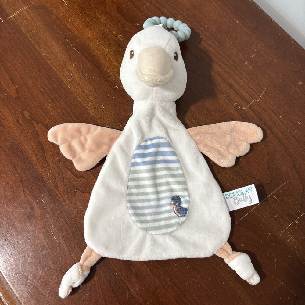 Douglas Baby White Gibson Goose Duck Sshlumpie lovey with silicone teether ring